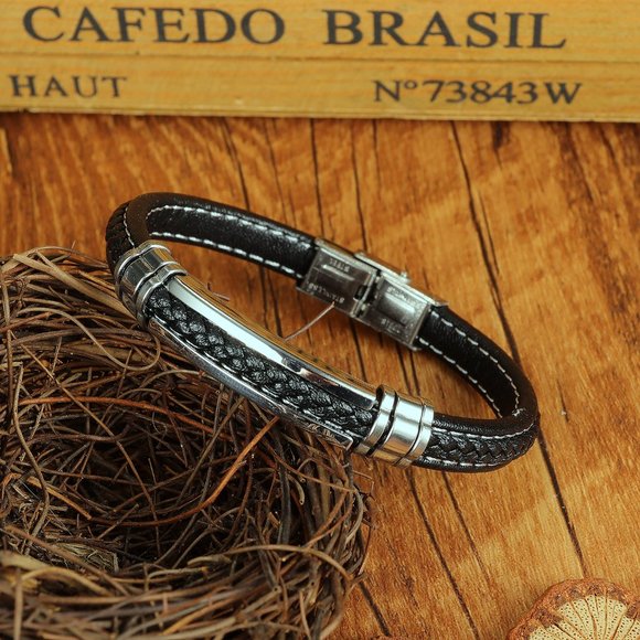 Mens Bracelet Braided Leathers Titanium FREE SHIPPING ! - Picture 3 of 4